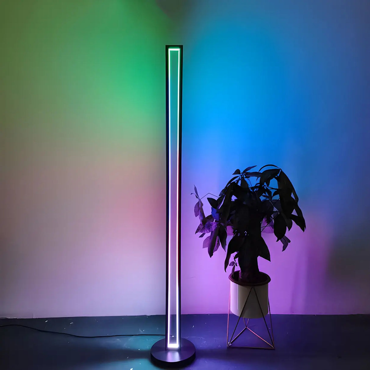 Metal Modern Black Rectangular RGB LED Floor Lamp Image - 3