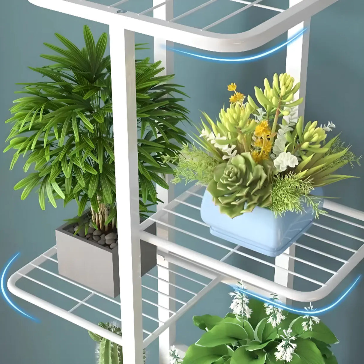 Metal Rectangle Tiered Floor Plant Stand with Wheels Image - 13
