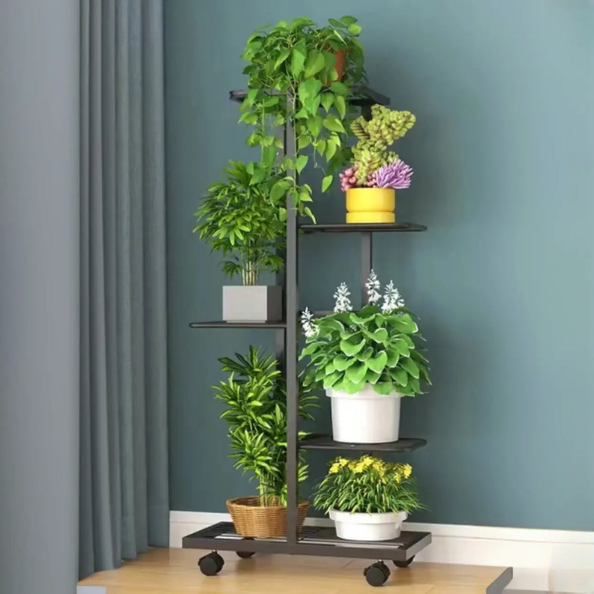 Metal Rectangle Tiered Floor Plant Stand with Wheels Image - 17