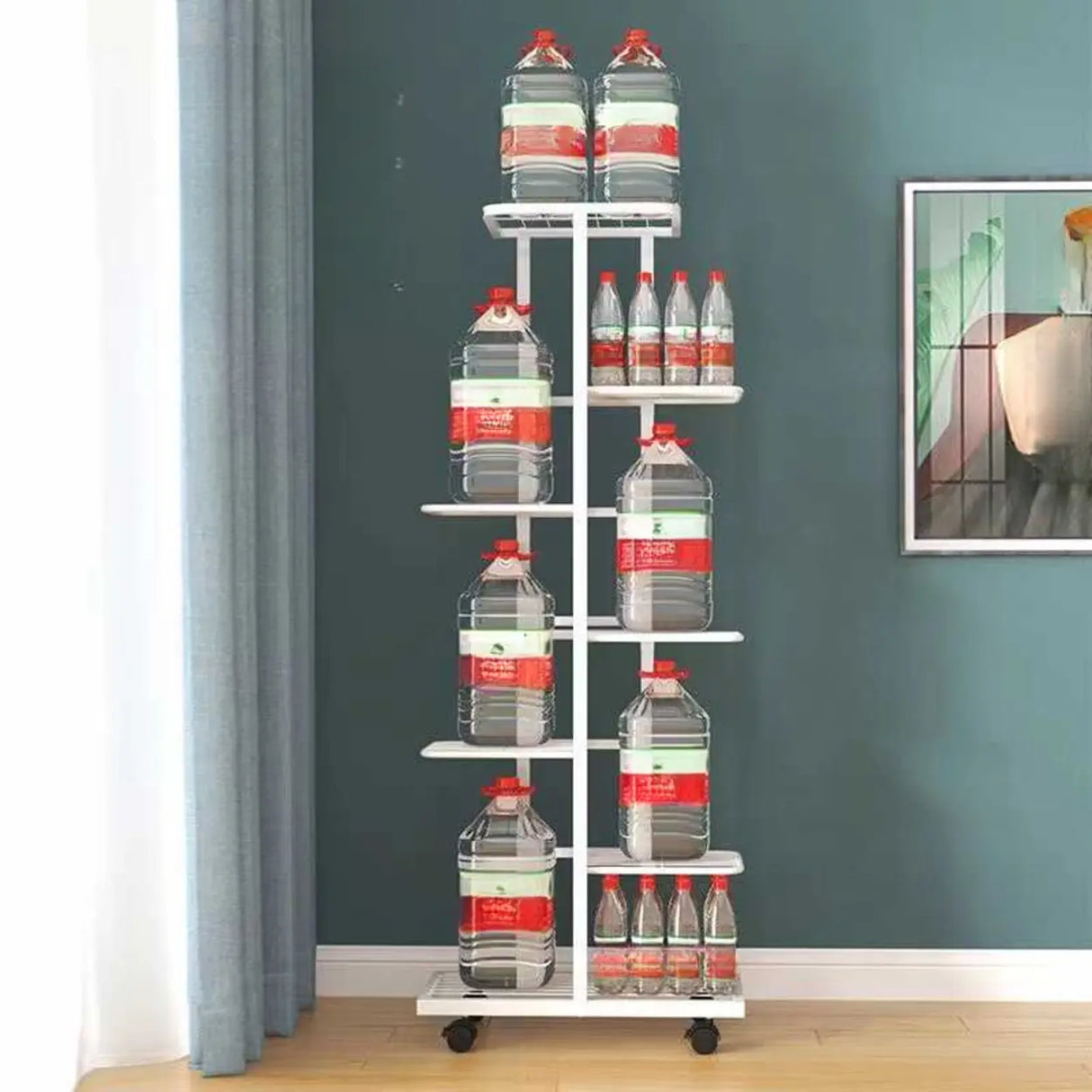 Metal Rectangle Tiered Floor Plant Stand with Wheels Image - 5