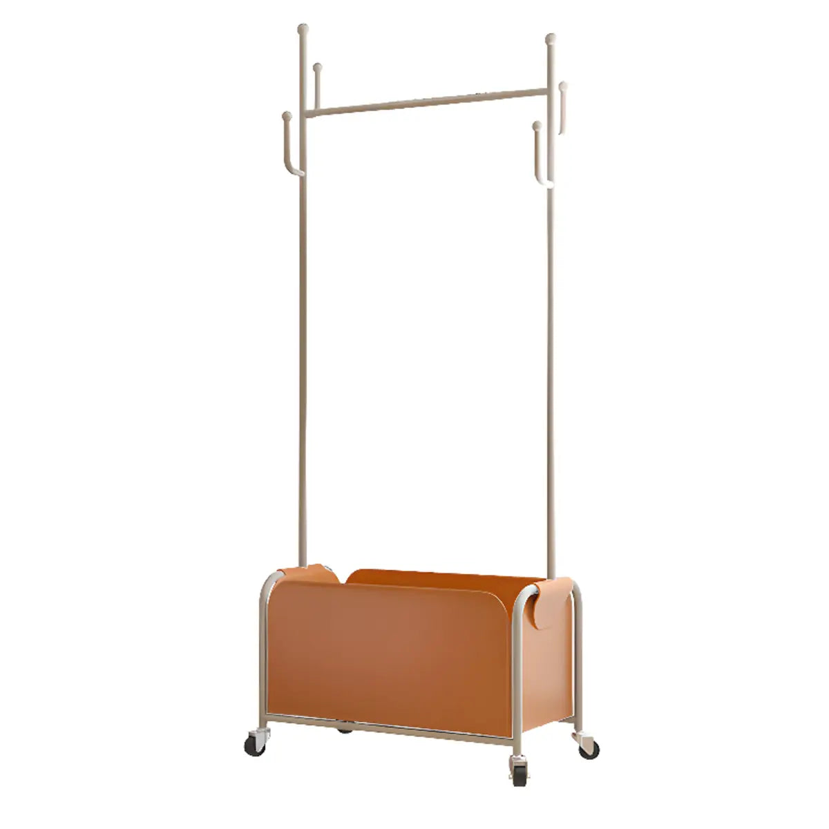 Metal White Freestanding Hooks Coat Rack with Basket Image - 13