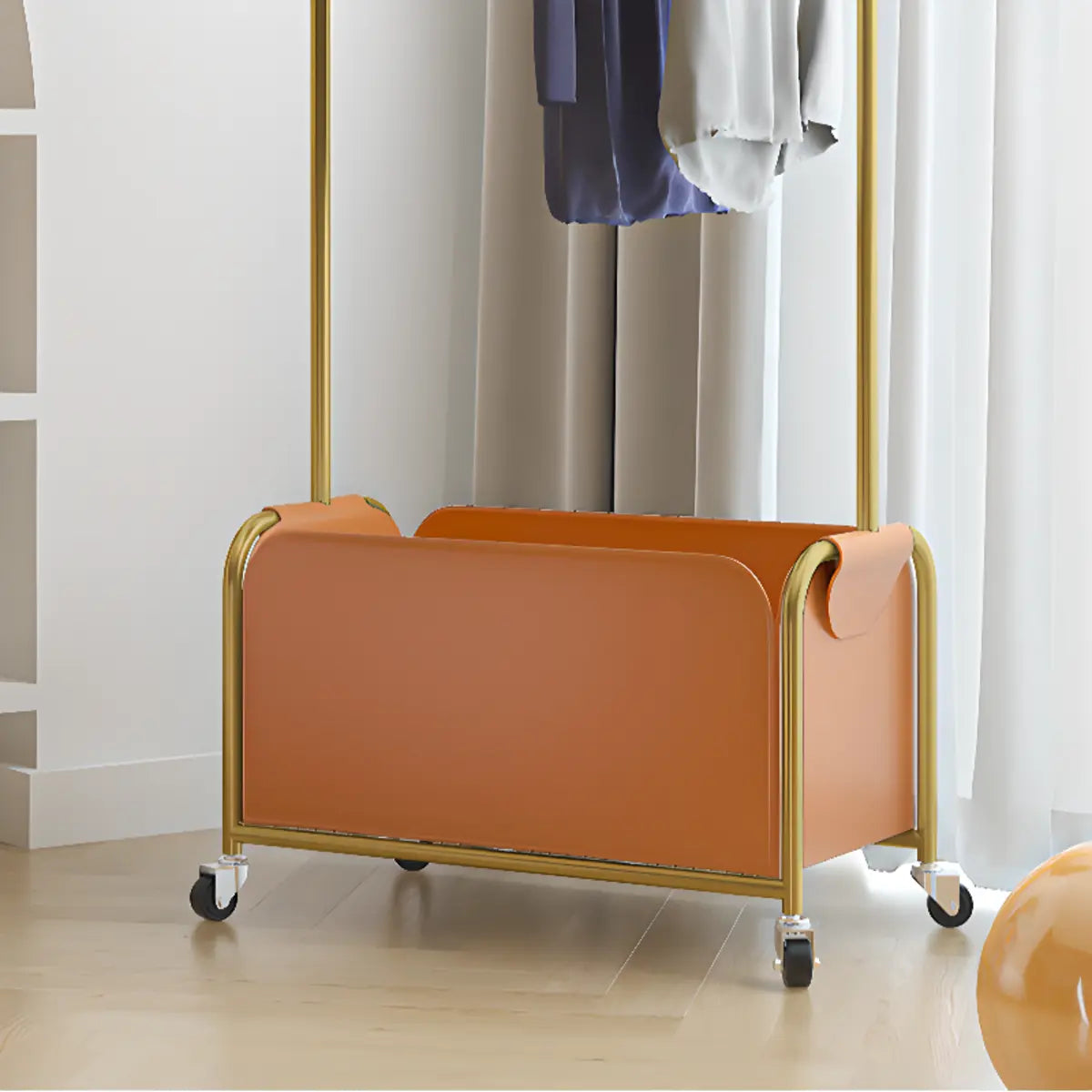 Metal White Freestanding Hooks Coat Rack with Basket Image - 15