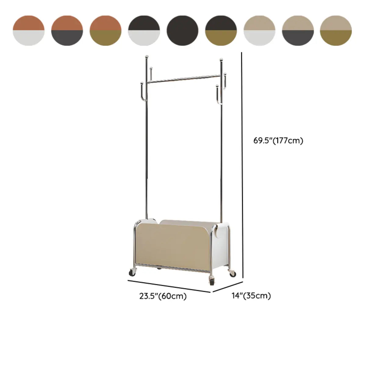 Metal White Freestanding Hooks Coat Rack with Basket