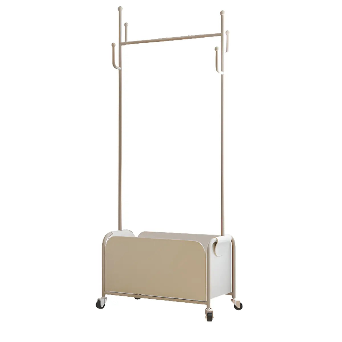 Metal White Freestanding Hooks Coat Rack with Basket Image - 7