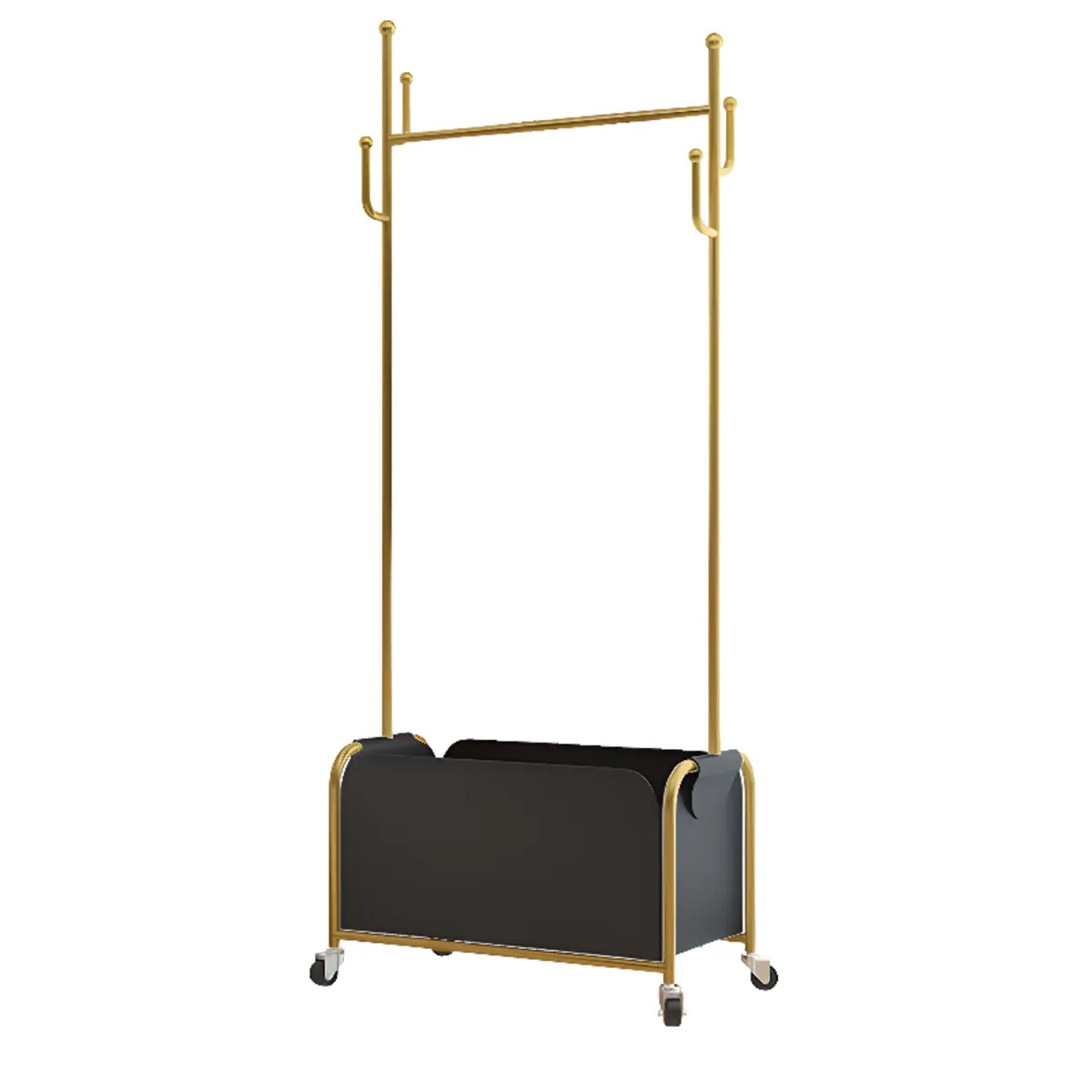 Metal White Freestanding Hooks Coat Rack with Basket Image - 8