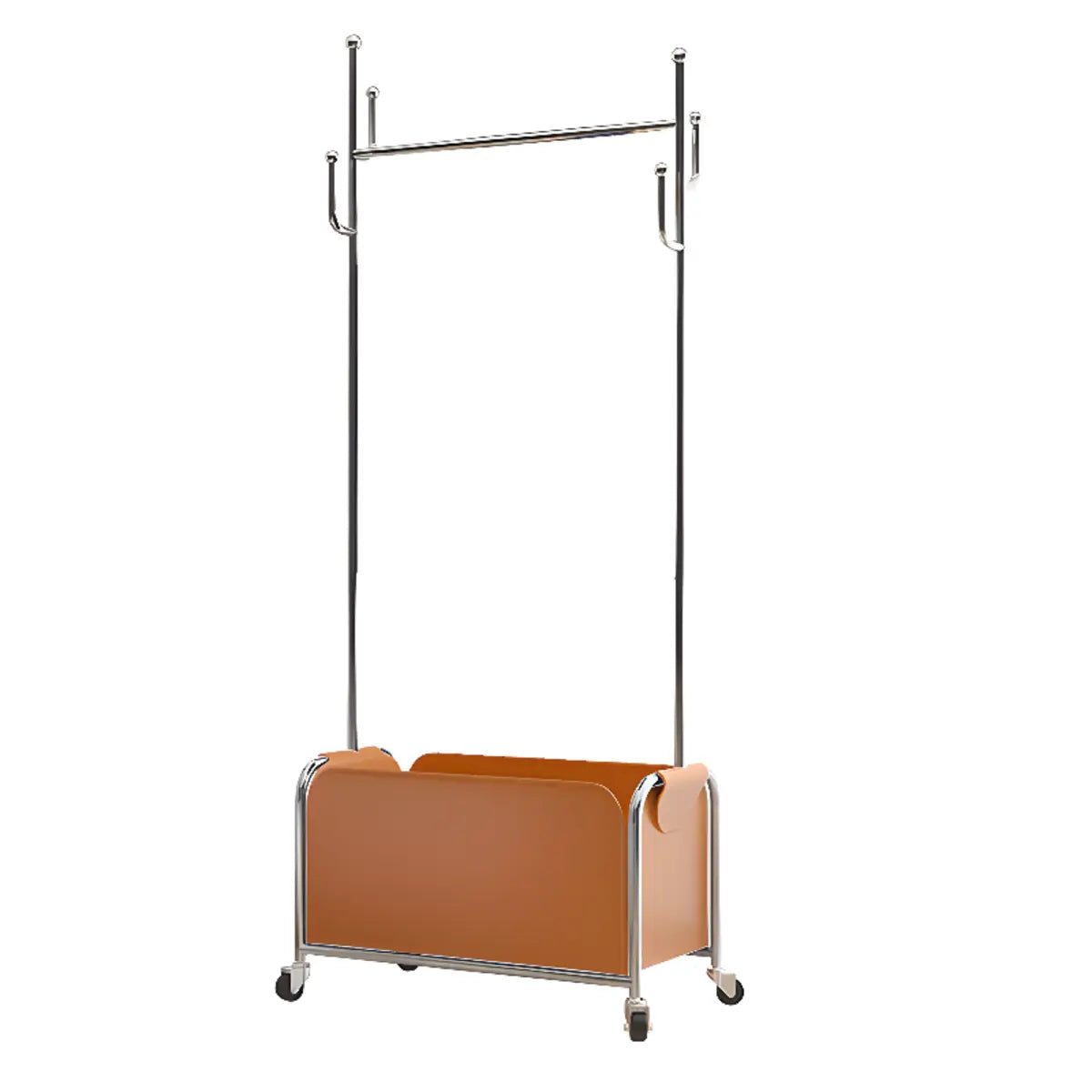 Metal White Freestanding Hooks Coat Rack with Basket Image - 9