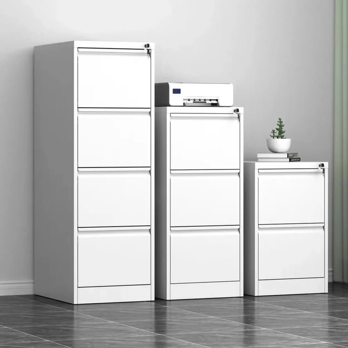 Metal White Lockable Storage Vertical Filing Cabinet Image - 1