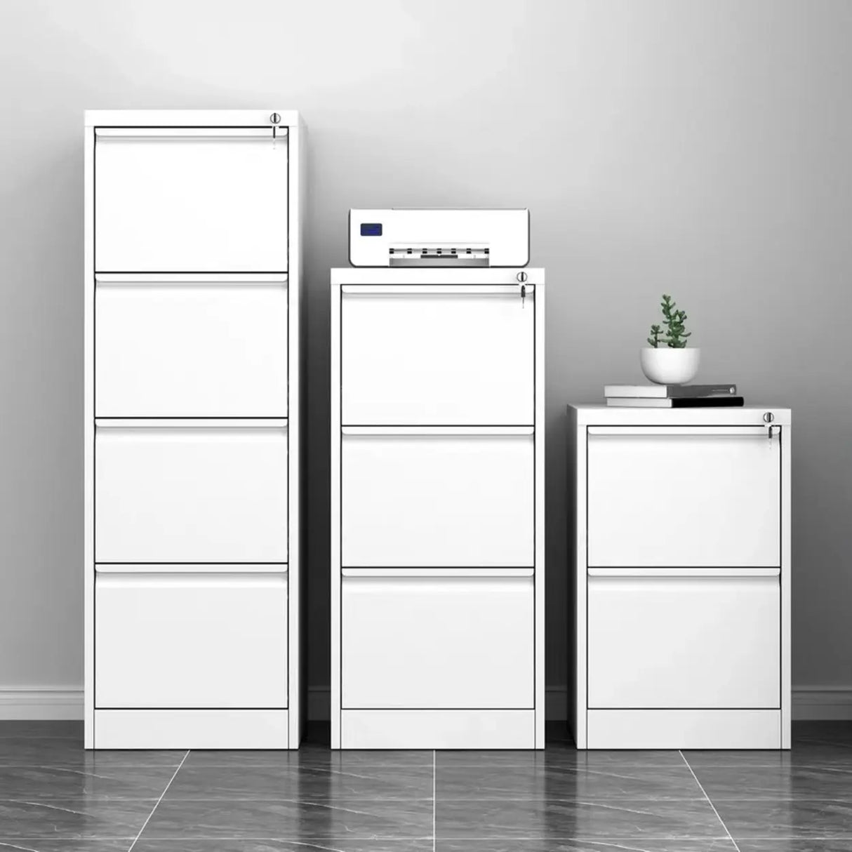 Metal White Lockable Storage Vertical Filing Cabinet Image - 3