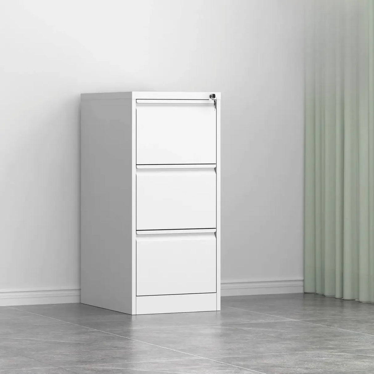 Metal White Lockable Storage Vertical Filing Cabinet Image - 4