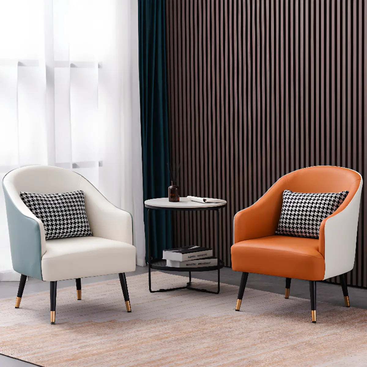 Microfiber Leather Sloped Arms Four Legs Arm Chair Image - 1