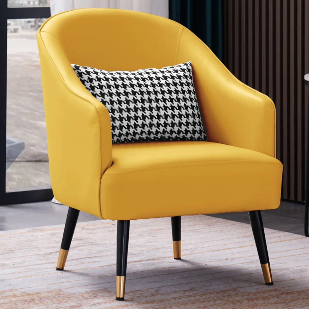 Microfiber Leather Sloped Arms Four Legs Arm Chair Image - 11