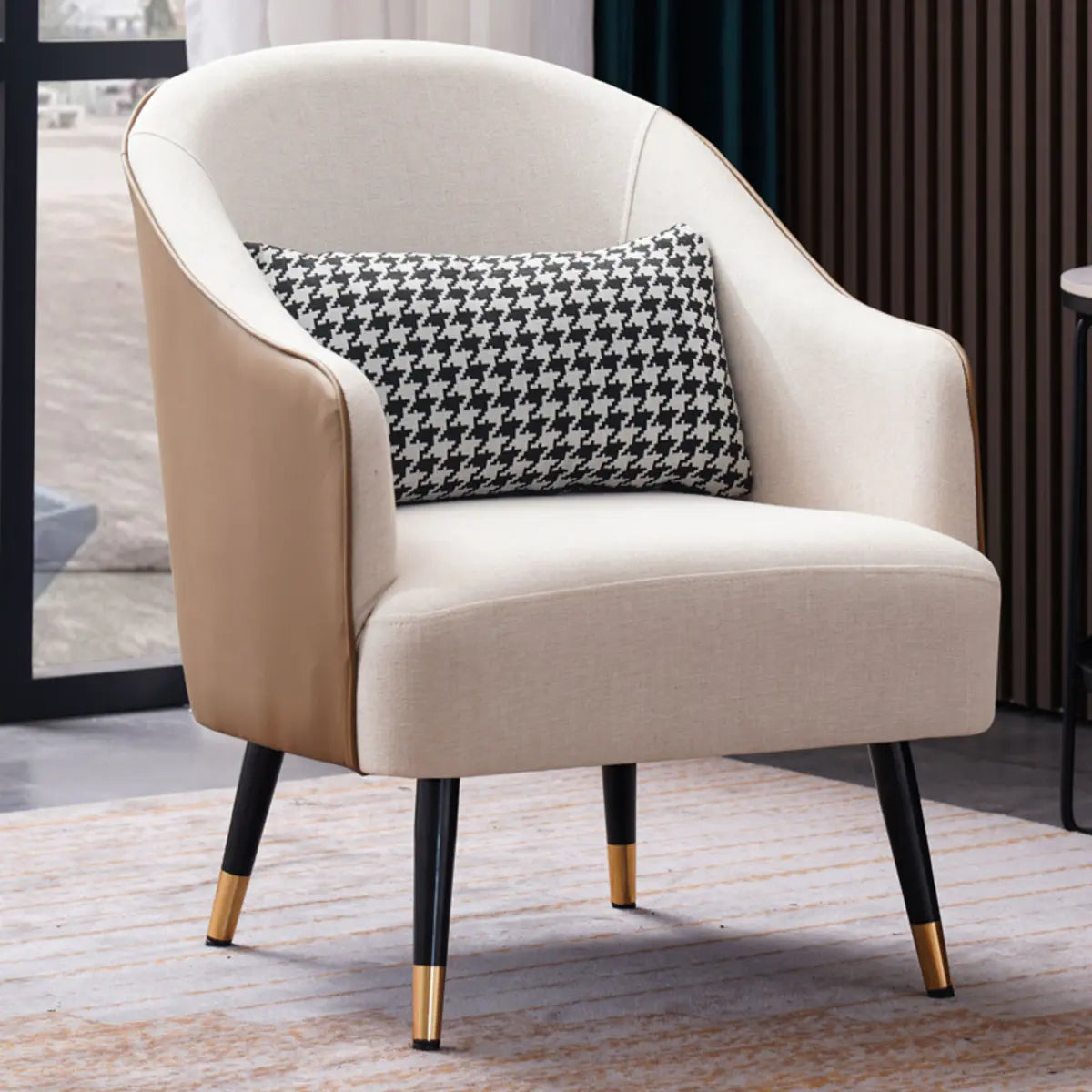 Microfiber Leather Sloped Arms Four Legs Arm Chair Image - 13