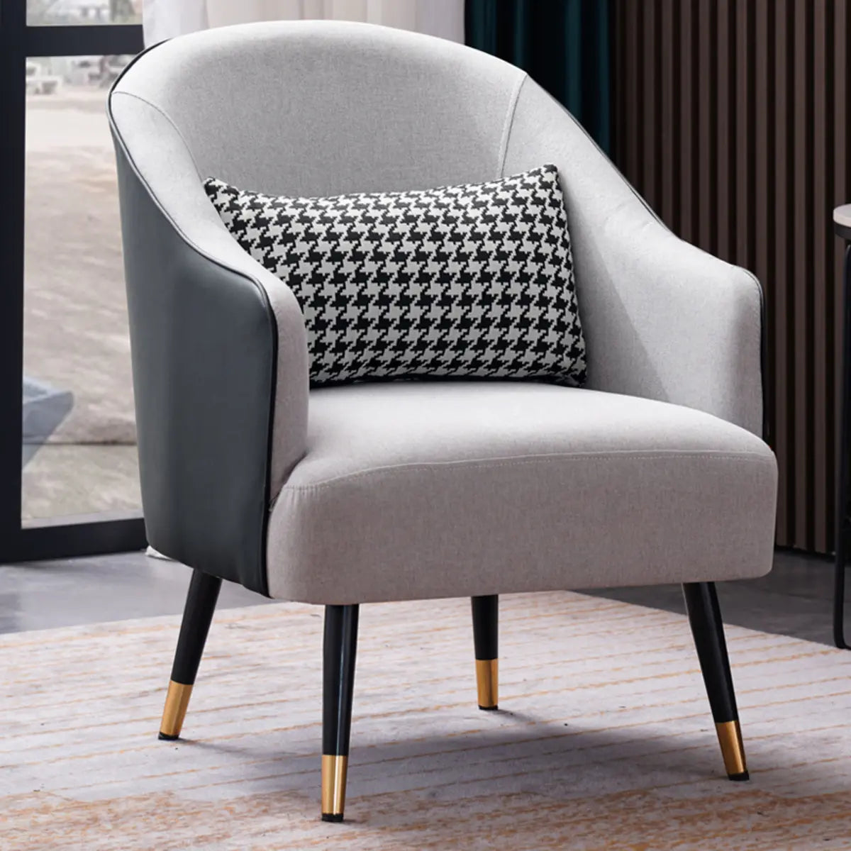 Microfiber Leather Sloped Arms Four Legs Arm Chair Image - 14