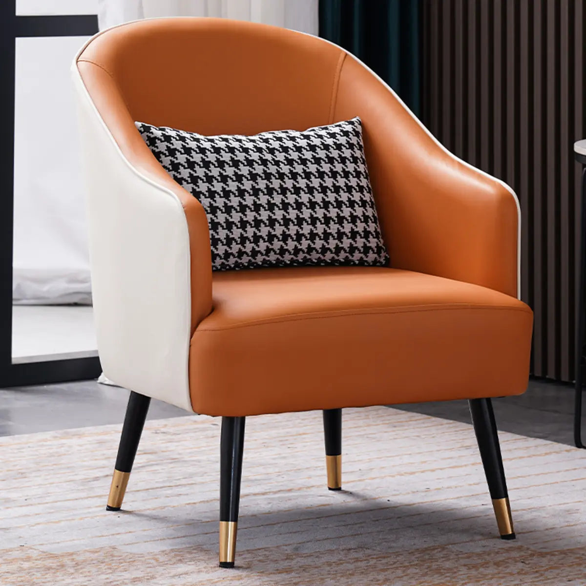 Microfiber Leather Sloped Arms Four Legs Arm Chair Image - 2