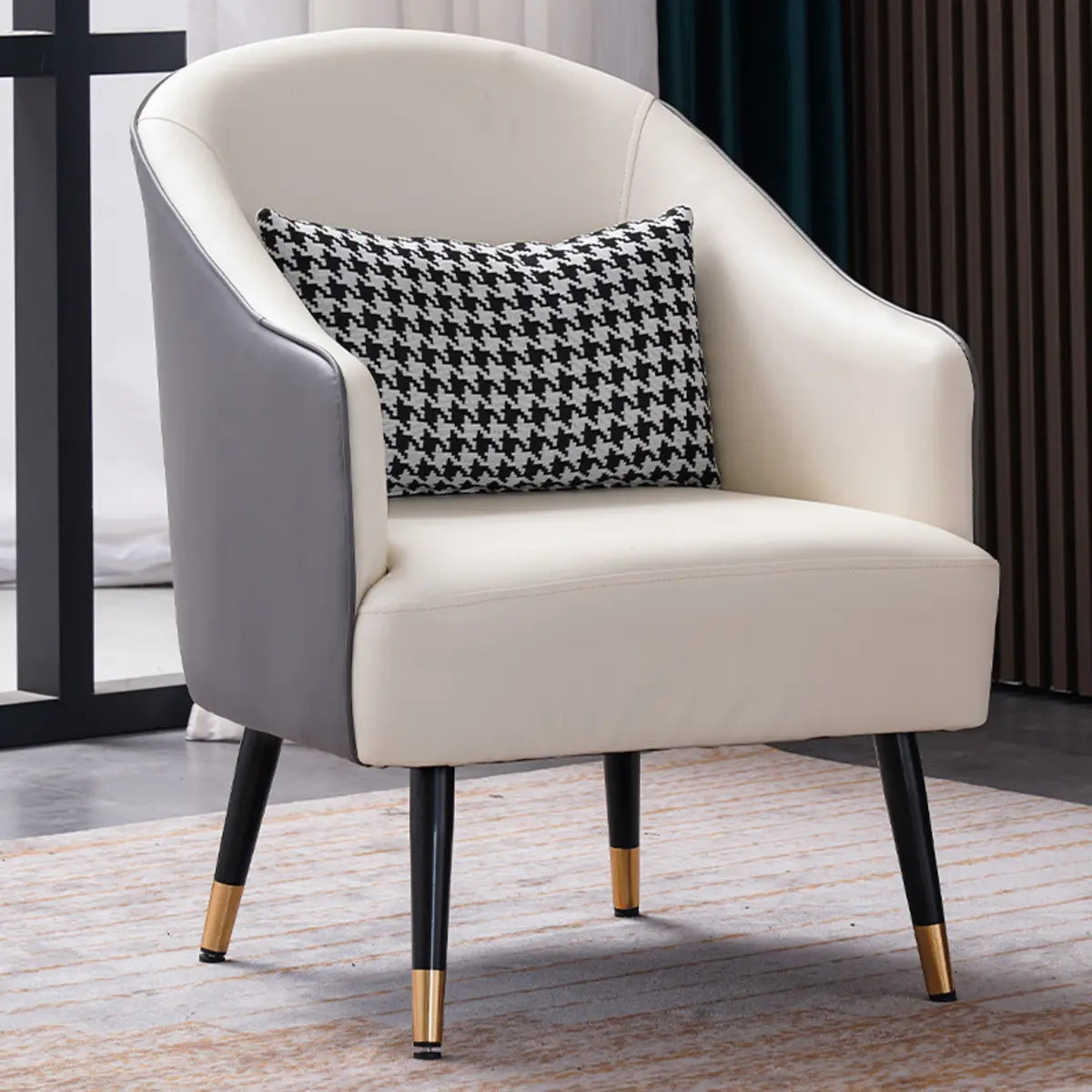 Microfiber Leather Sloped Arms Four Legs Arm Chair Image - 3