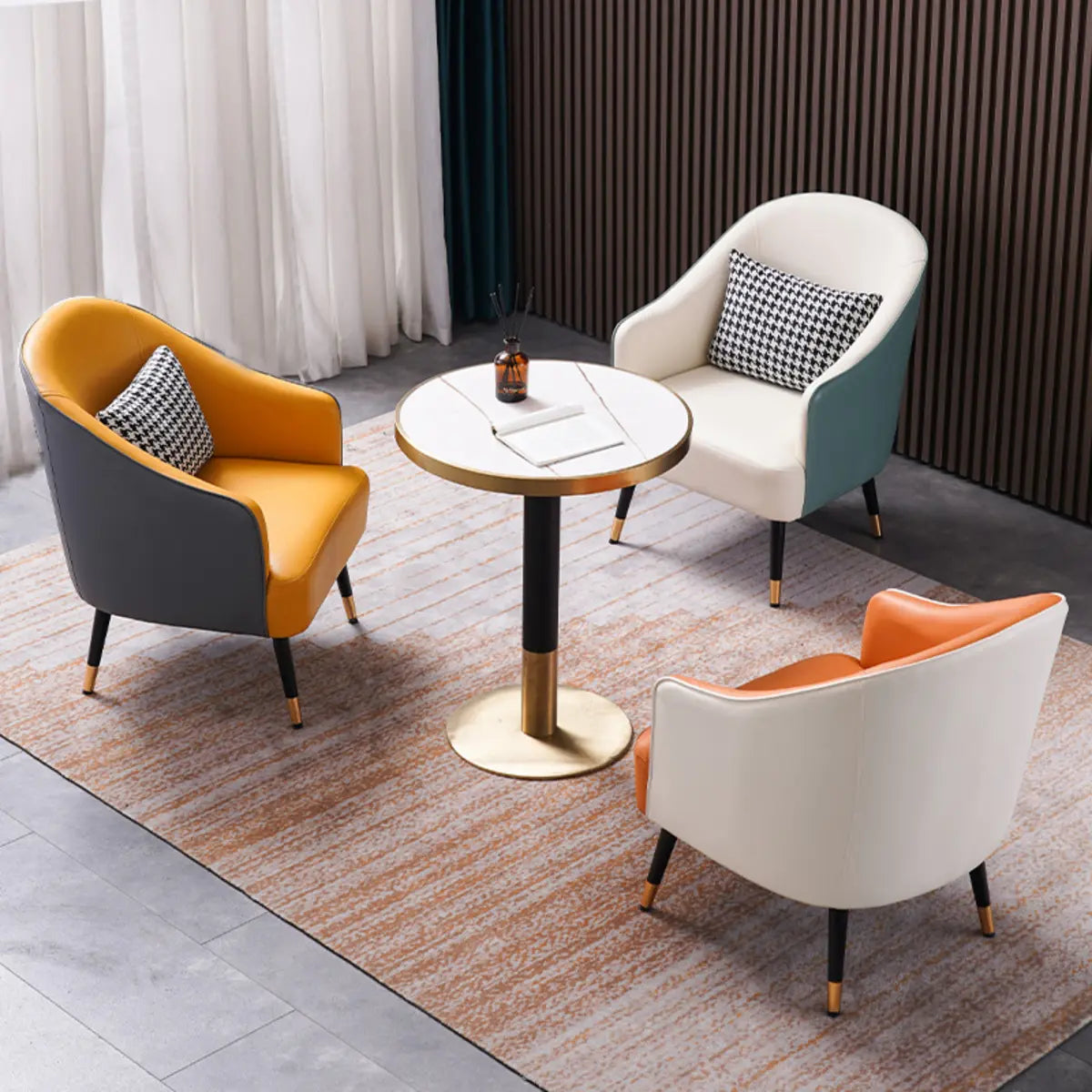 Microfiber Leather Sloped Arms Four Legs Arm Chair Image - 4