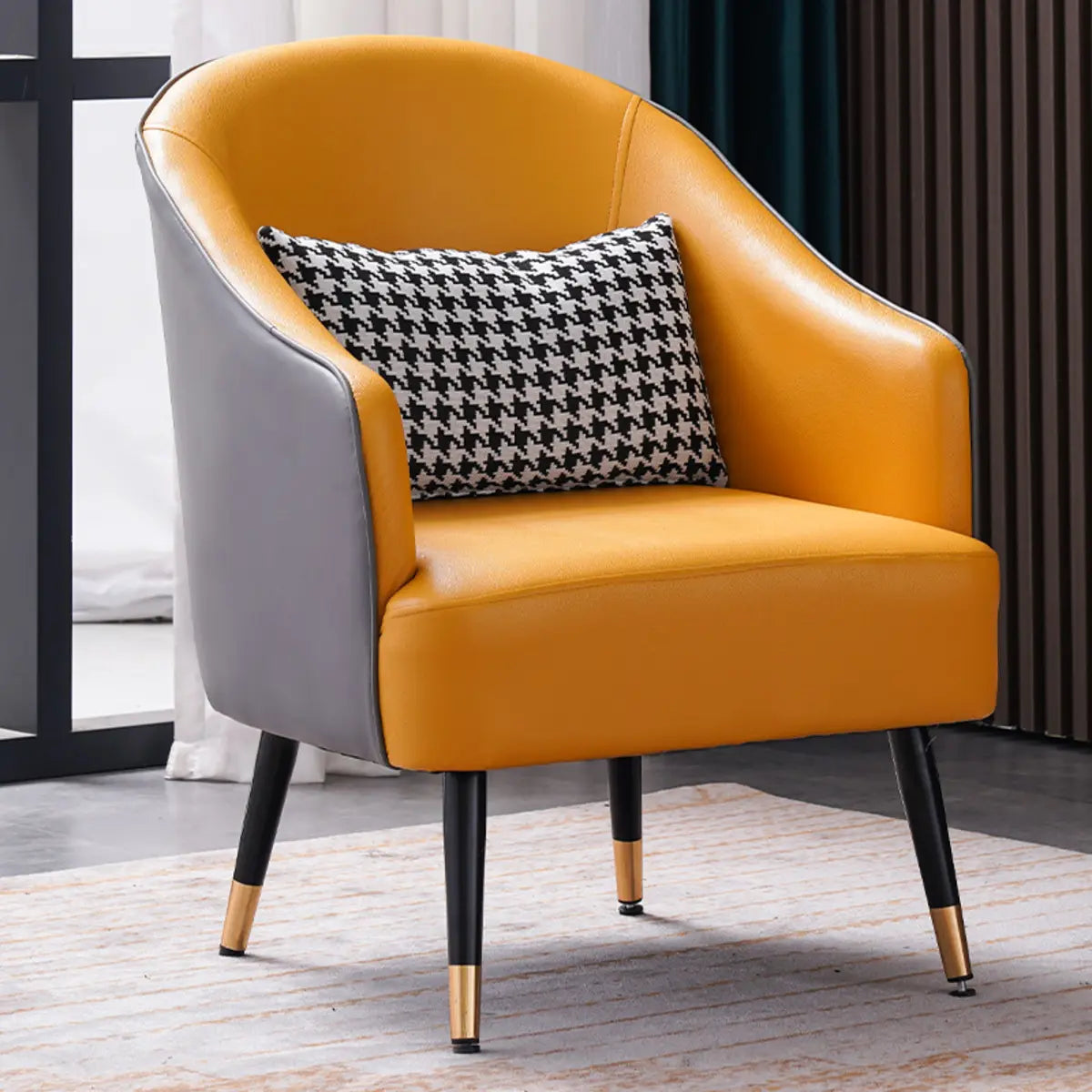 Microfiber Leather Sloped Arms Four Legs Arm Chair Image - 5