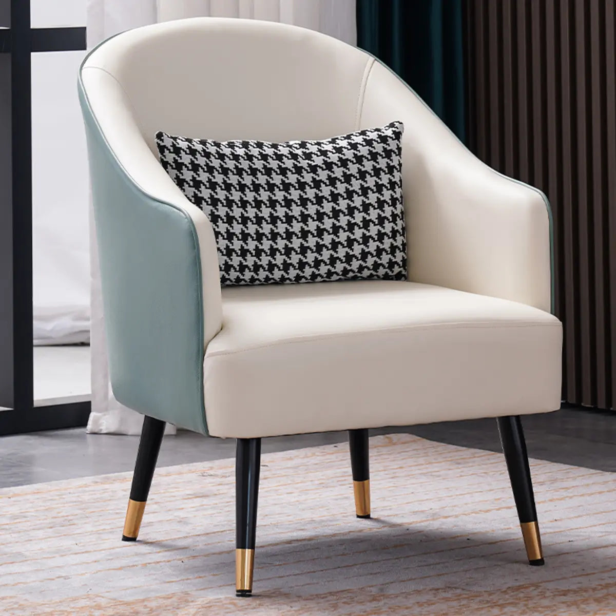 Microfiber Leather Sloped Arms Four Legs Arm Chair Image - 7