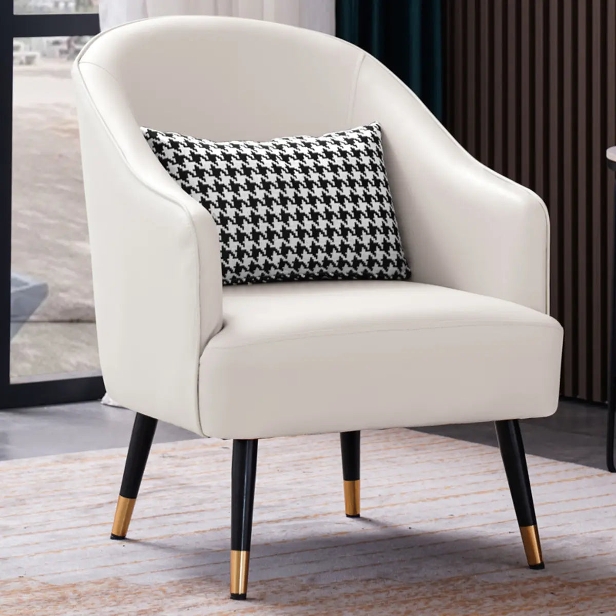 Microfiber Leather Sloped Arms Four Legs Arm Chair Image - 9