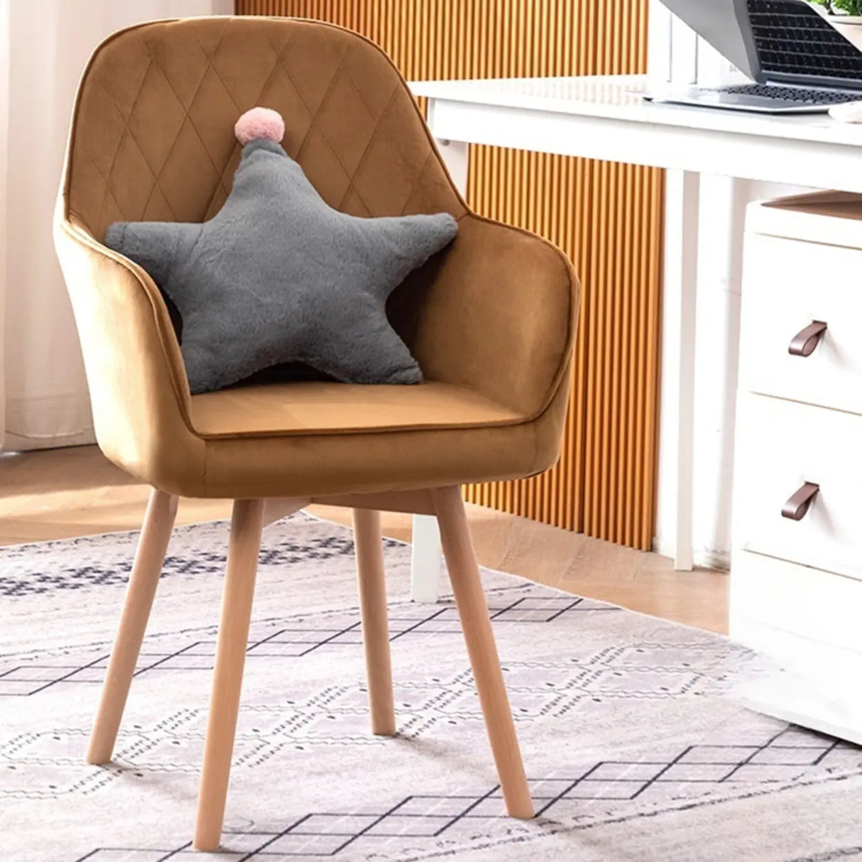 Mid-Back Upholstered Ergonomic Wood Frame Office Chair Image - 1