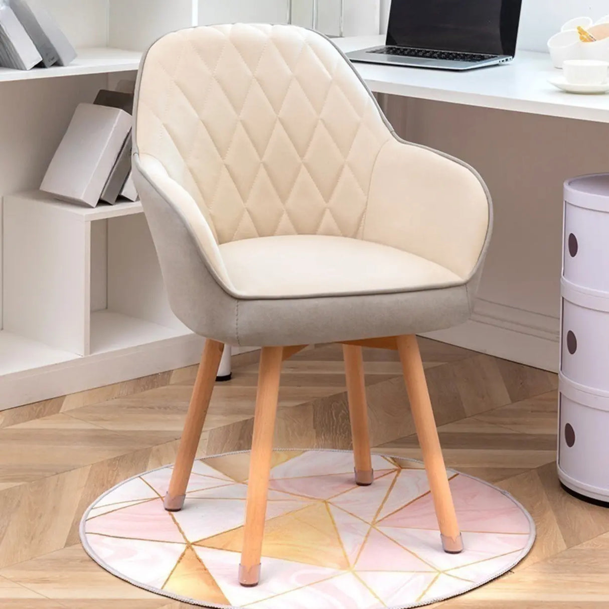 Mid-Back Upholstered Ergonomic Wood Frame Office Chair Image - 10