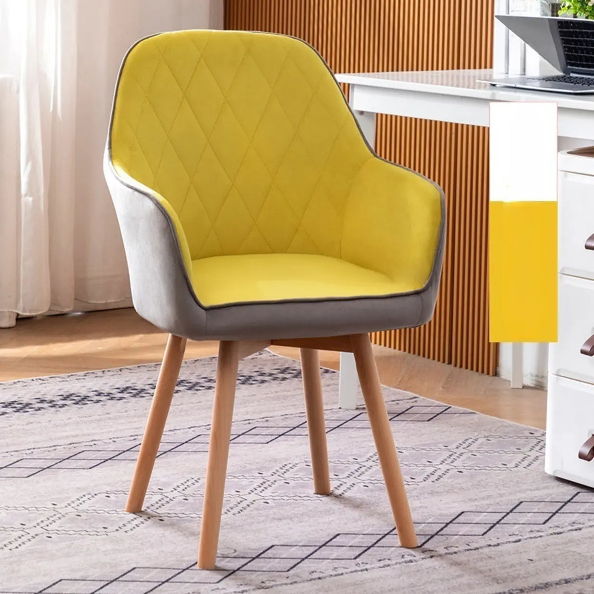 Mid-Back Upholstered Ergonomic Wood Frame Office Chair Image - 11