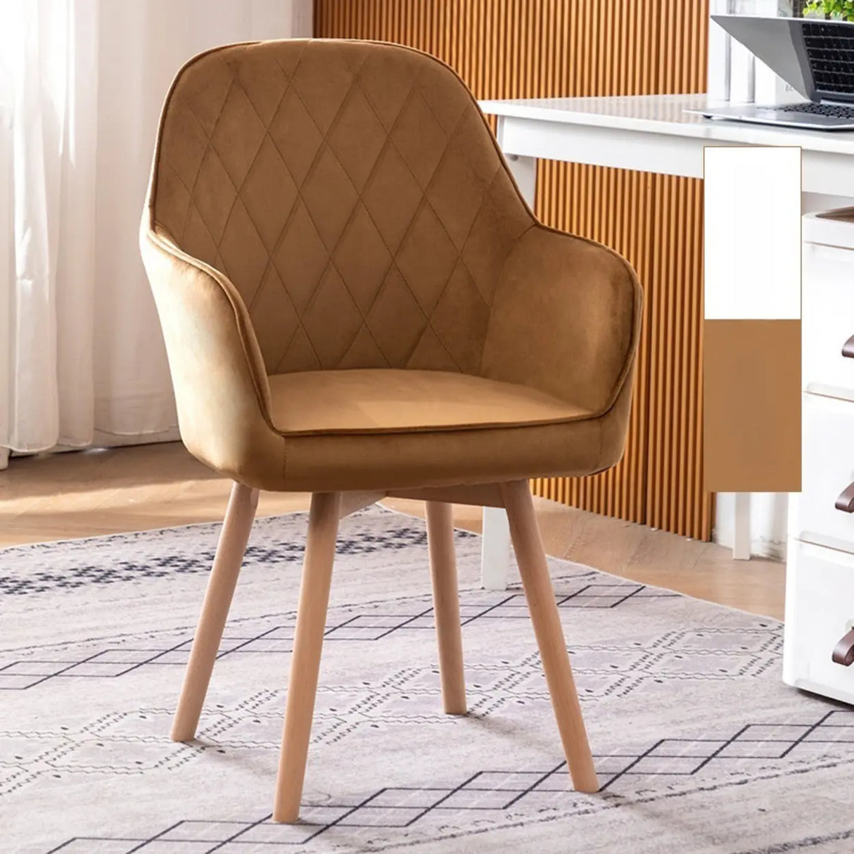 Mid-Back Upholstered Ergonomic Wood Frame Office Chair Image - 18