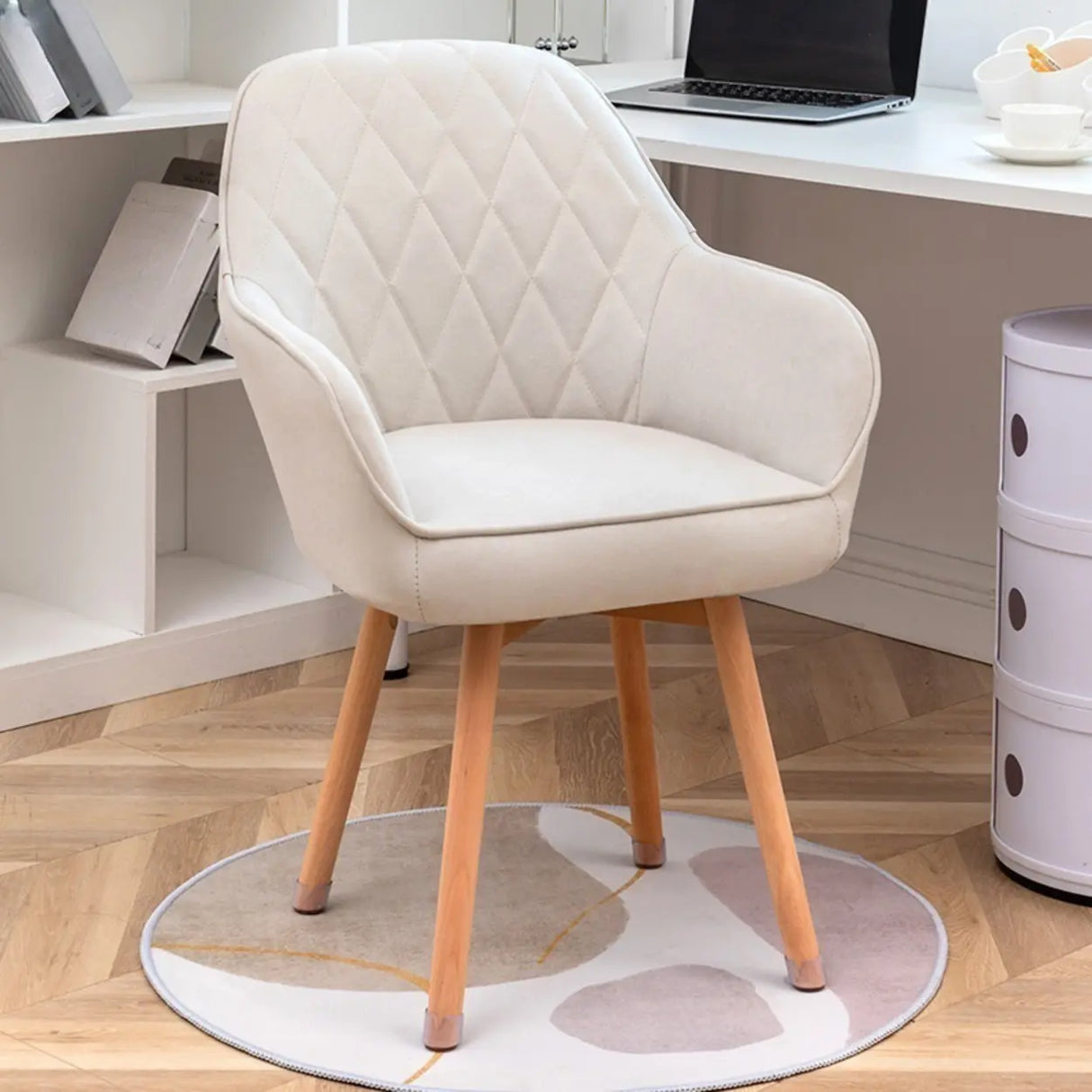 Mid-Back Upholstered Ergonomic Wood Frame Office Chair Image - 19