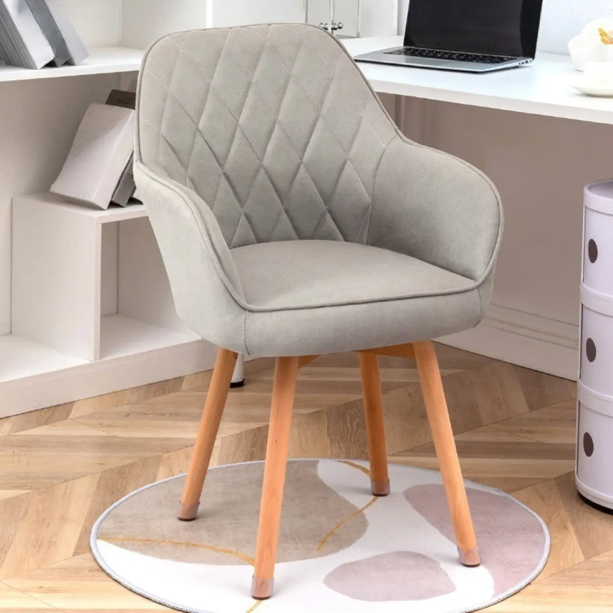 Mid-Back Upholstered Ergonomic Wood Frame Office Chair Image - 20