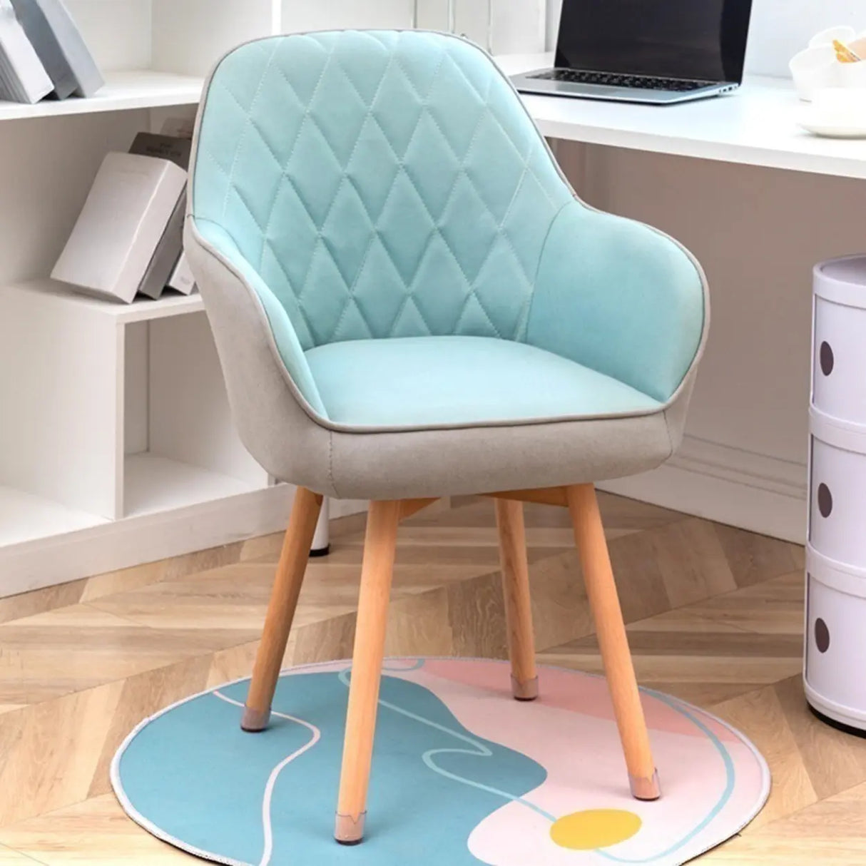 Mid-Back Upholstered Ergonomic Wood Frame Office Chair Image - 21