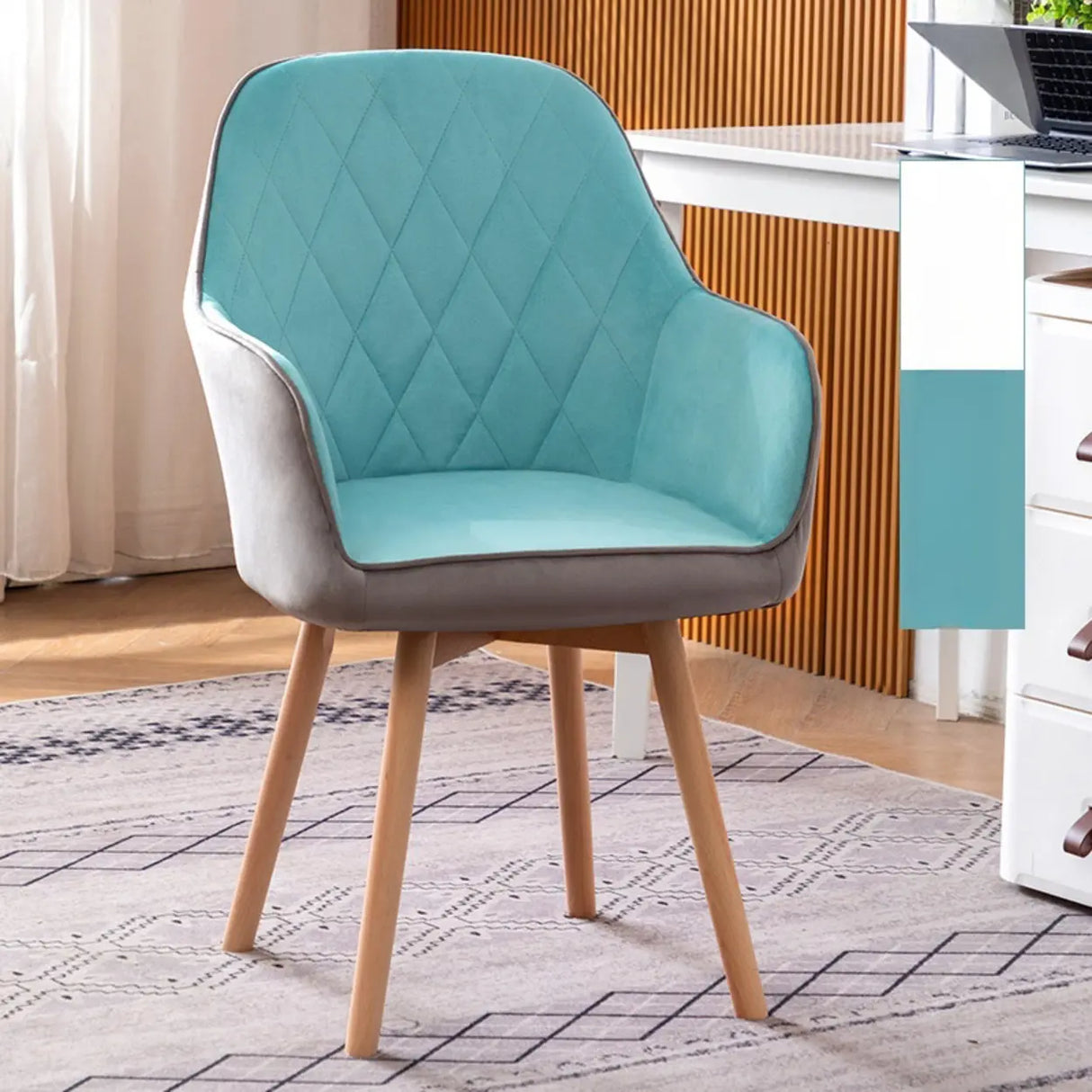 Mid-Back Upholstered Ergonomic Wood Frame Office Chair Image - 3