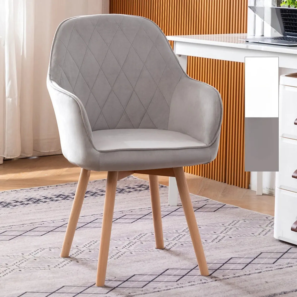 Mid-Back Upholstered Ergonomic Wood Frame Office Chair Image - 5