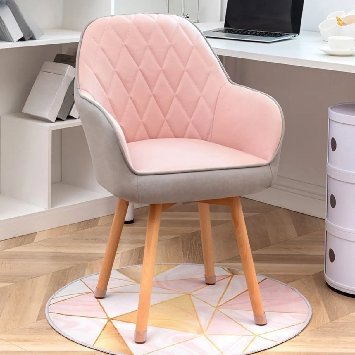 Mid-Back Upholstered Ergonomic Wood Frame Office Chair Image - 7