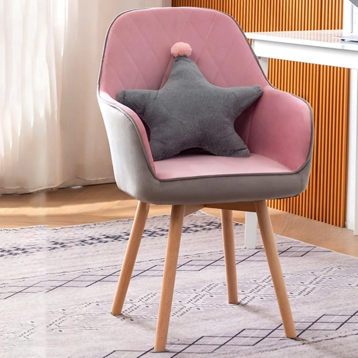 Mid-Back Upholstered Ergonomic Wood Frame Office Chair Image - 8