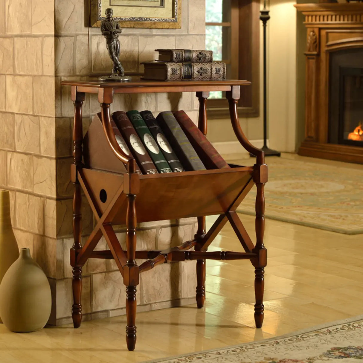 Mid-century Antique Wooden Magazine Storage Bookshelf Image - 2