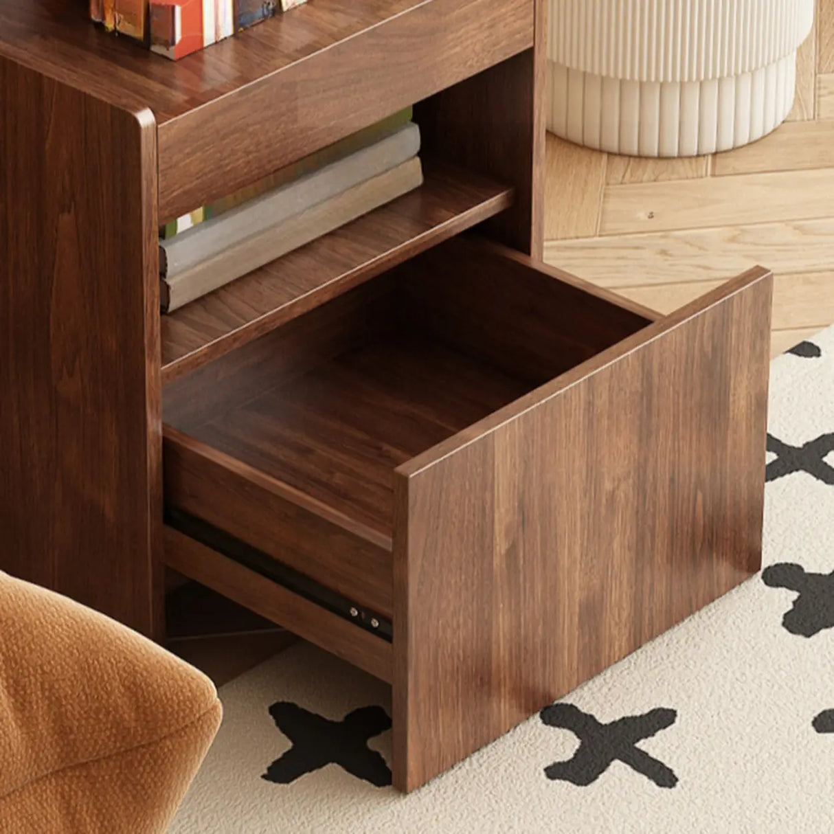 Mid-Century Brown Wood Swivel Storage Side Table with Casters Image - 6