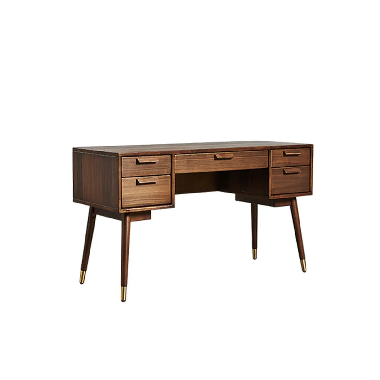 Mid-Century Brown Wooden Dual Drawers Writing Desk Image - 2