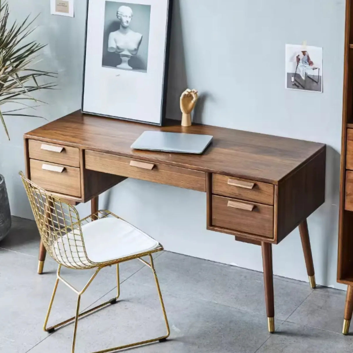Mid-Century Brown Wooden Dual Drawers Writing Desk Image - 3