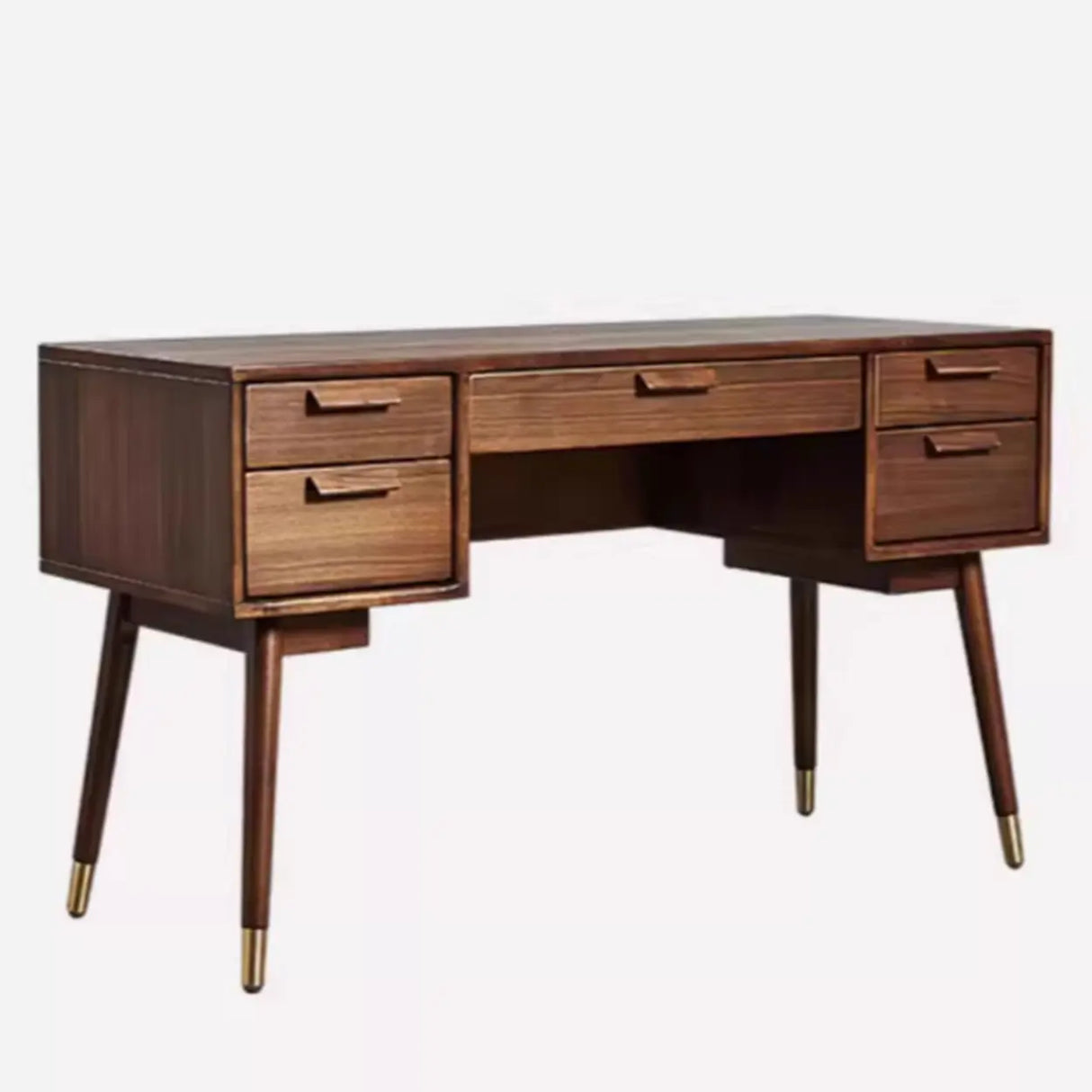 Mid-Century Brown Wooden Dual Drawers Writing Desk Image - 6