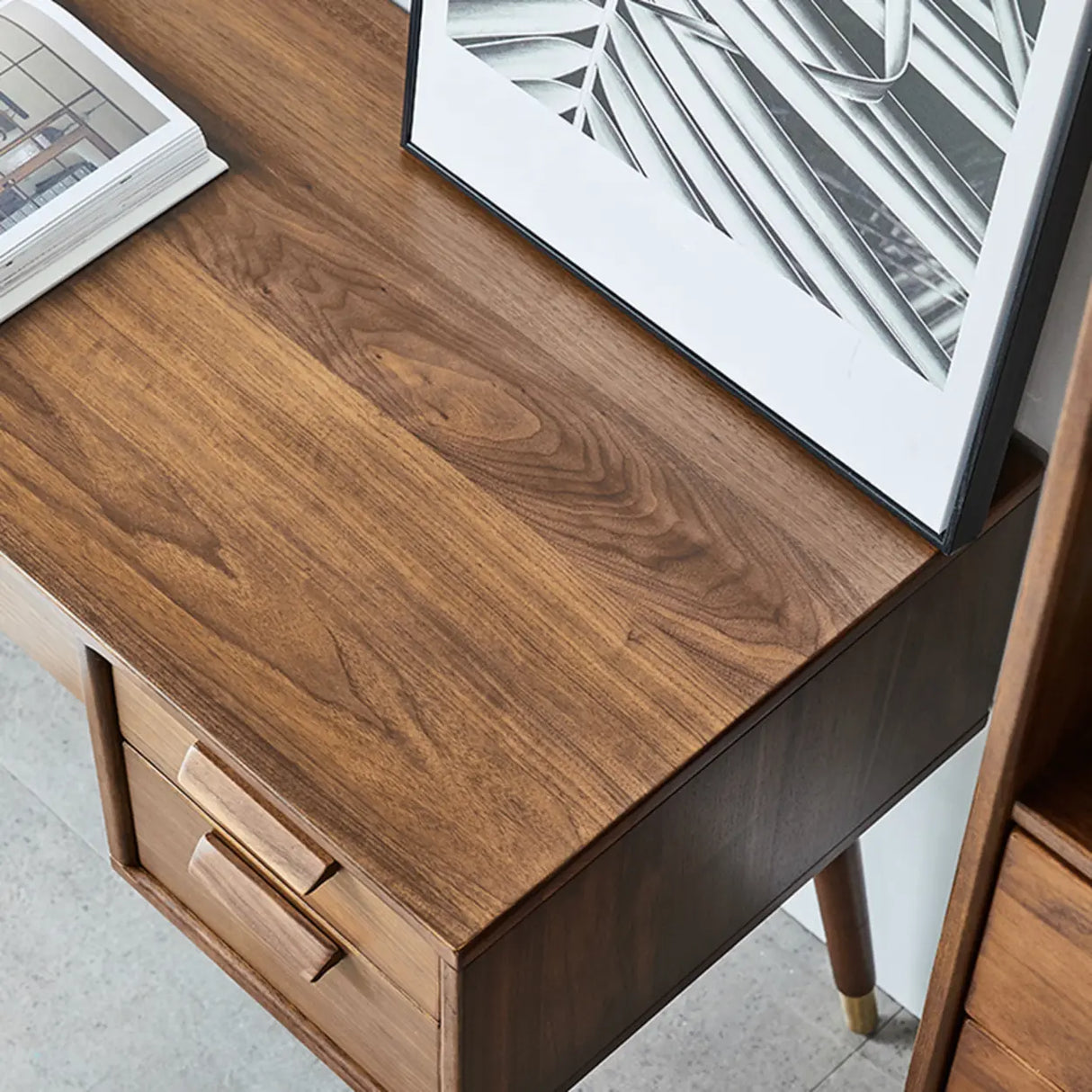 Mid-Century Brown Wooden Dual Drawers Writing Desk Image - 7