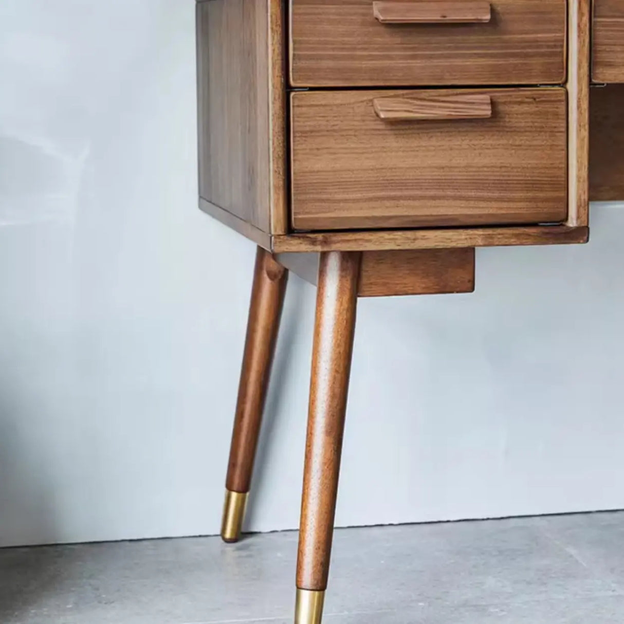 Mid-Century Brown Wooden Dual Drawers Writing Desk Image - 8