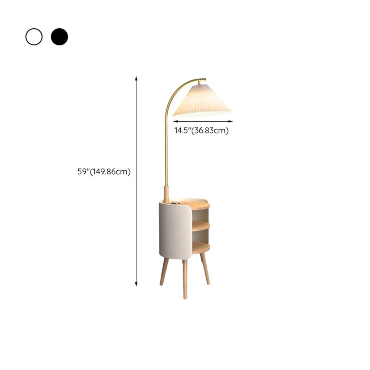 Mid-Century Cone Bedside Arc Floor Lamp with Storage