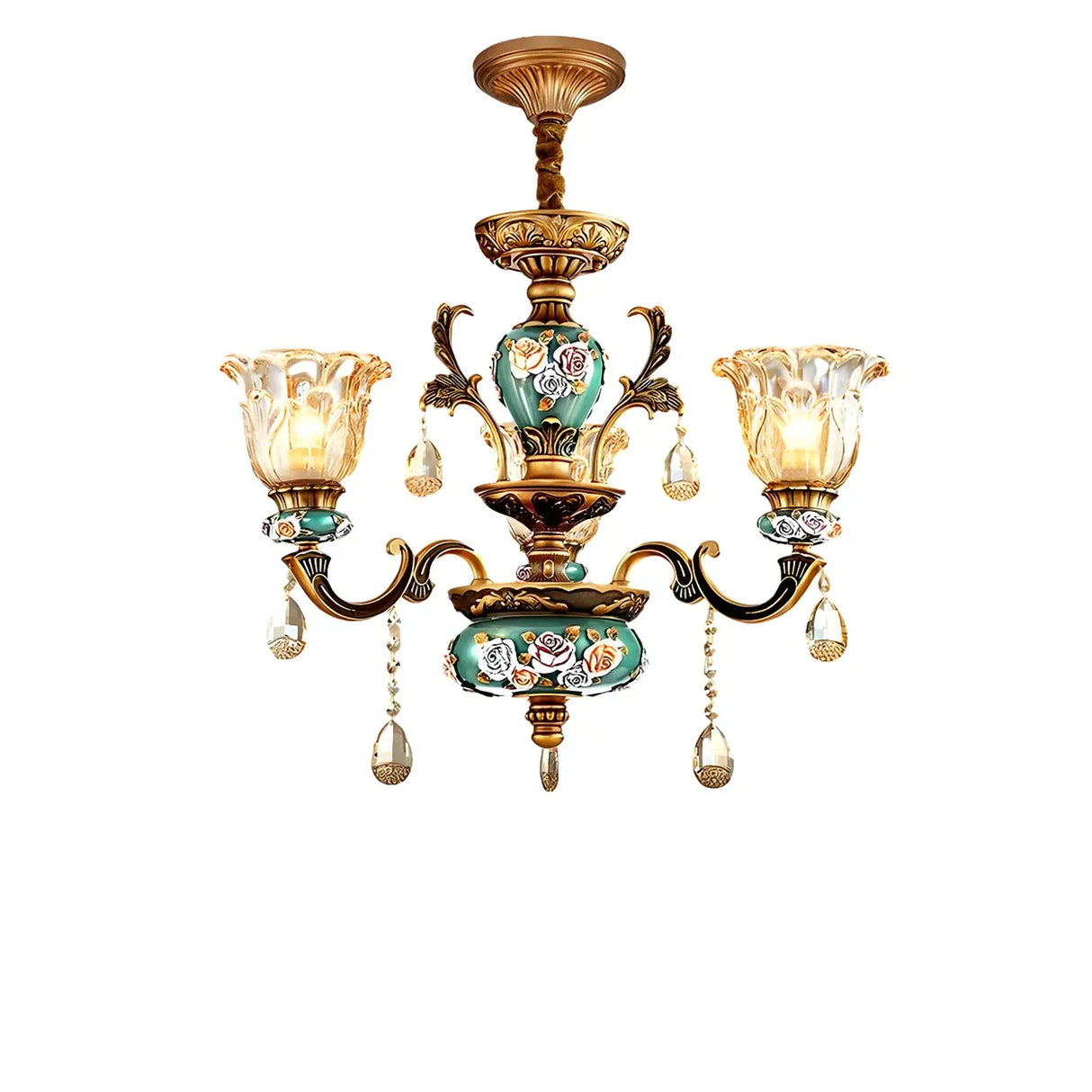 Mid-Century Floral Brass Branch Living Room Chandelier Image - 2