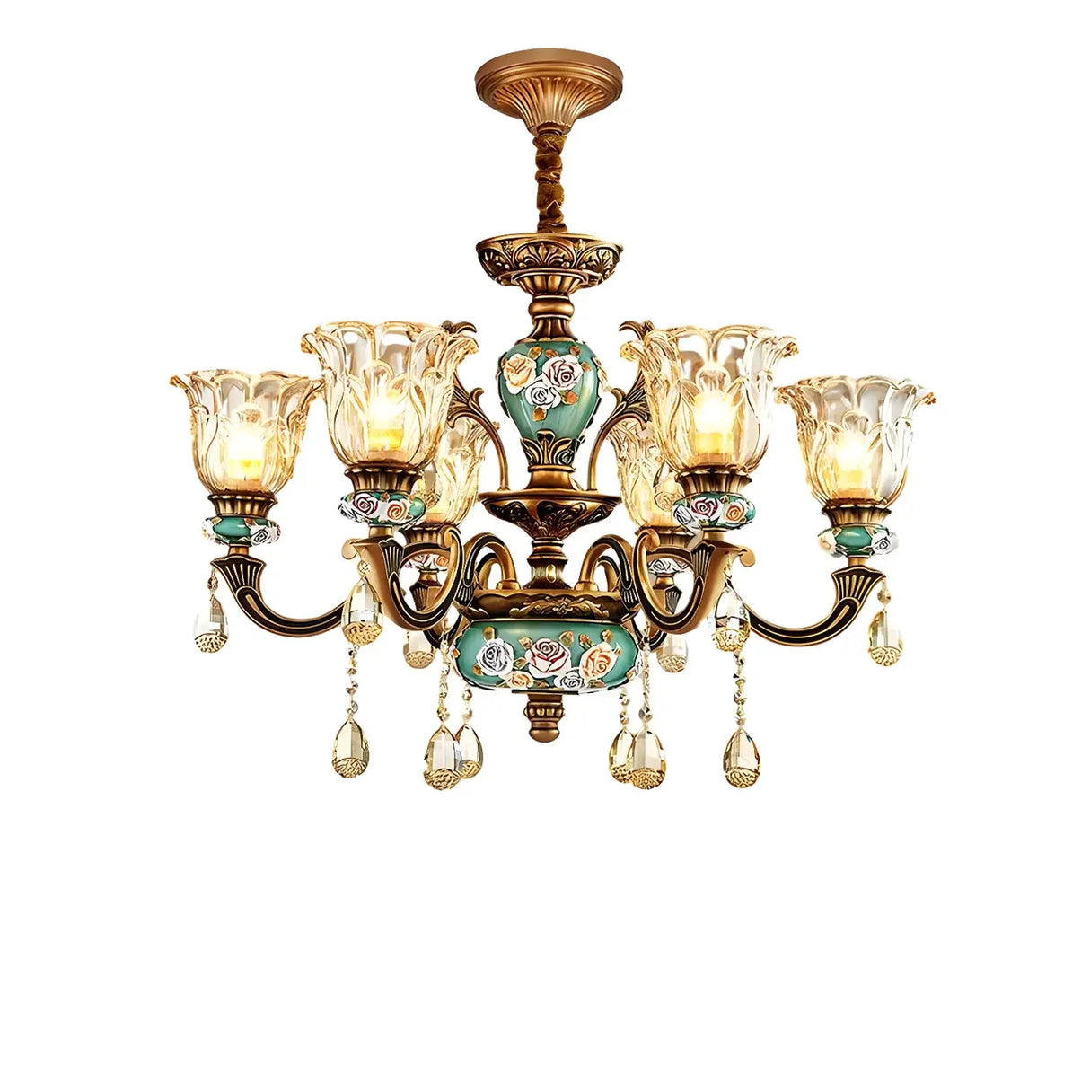 Mid-Century Floral Brass Branch Living Room Chandelier Image - 3