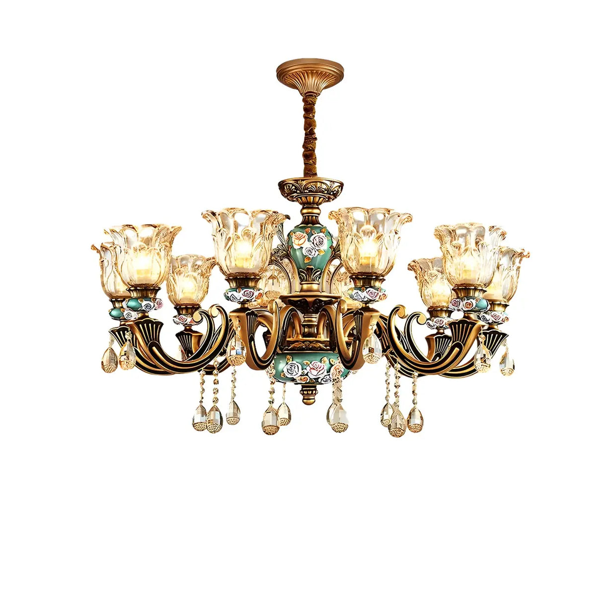 Mid-Century Floral Brass Branch Living Room Chandelier Image - 7
