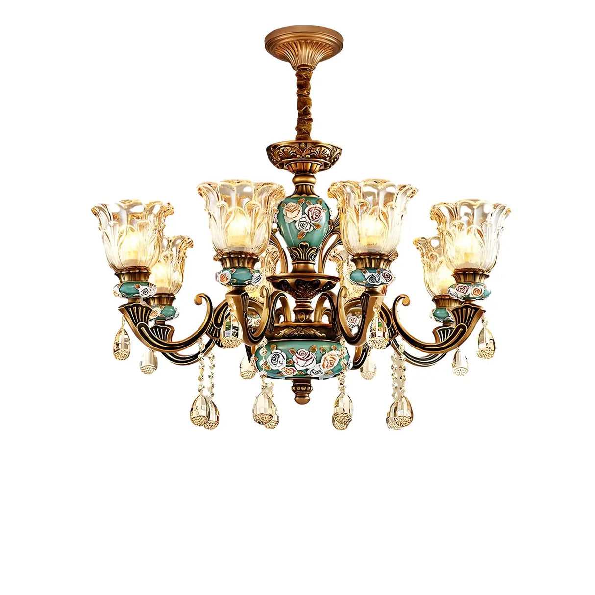 Mid-Century Floral Brass Branch Living Room Chandelier Image - 9