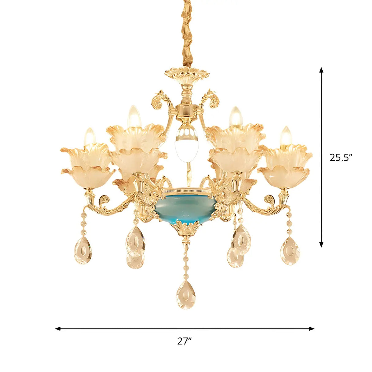 Mid Century Gold Floral Stained Glass Chandelier Image - 6