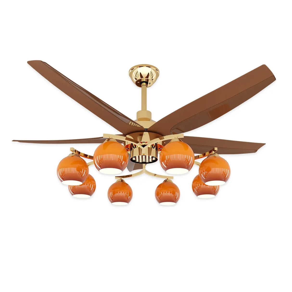 Mid-Century Large Remote Control Orange Ceiling Fan Light Image - 12