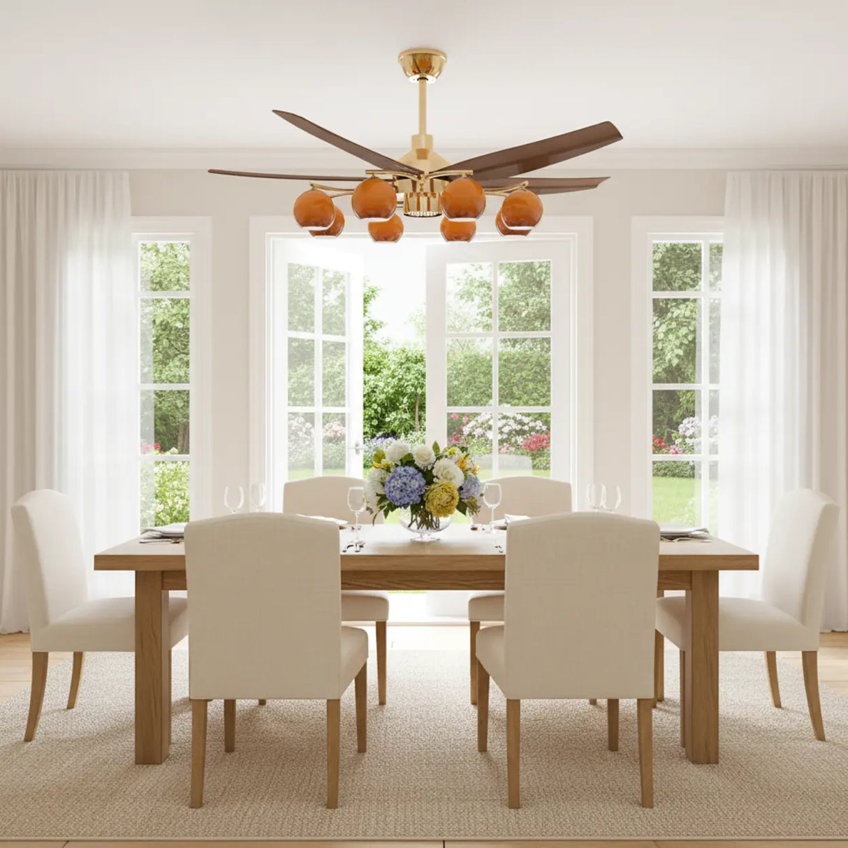 Mid-Century Large Remote Control Orange Ceiling Fan Light Image - 3
