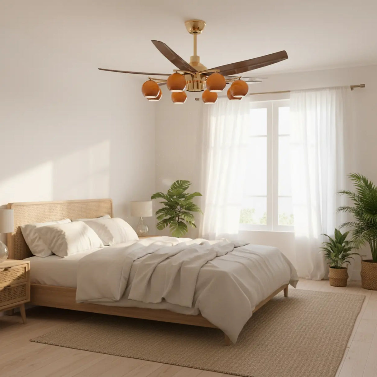 Mid-Century Large Remote Control Orange Ceiling Fan Light Image - 4